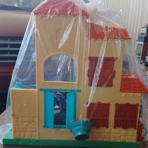 Yellow and Red Playhouse Toy with Teal Shutters - Kids Toy
